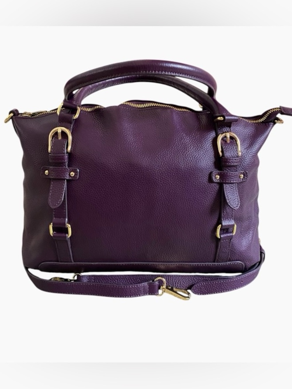 Ora Delphine pebble leather purple satchel